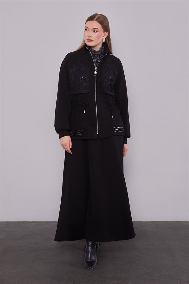 Siyah Belden Bağlamalı Etek Takım