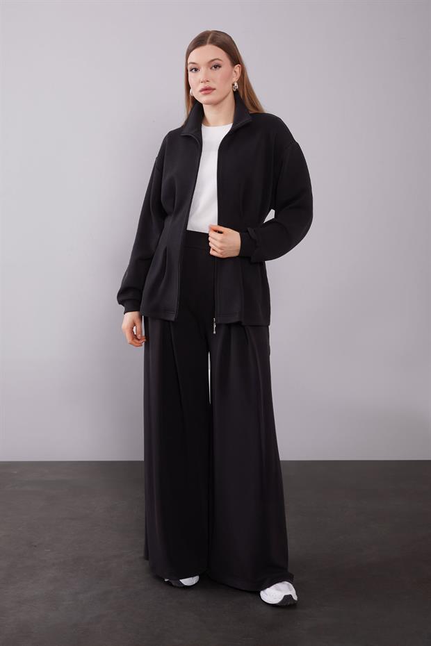 Siyah Belden Oturmalı Pile Detaylı İkili Takım