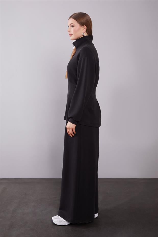 Siyah Belden Oturmalı Pile Detaylı İkili Takım