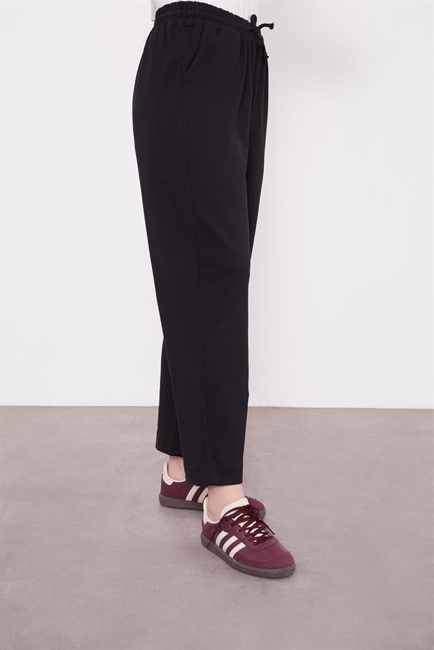 Siyah Belli Lastikli Cepli Spor Pantolon
