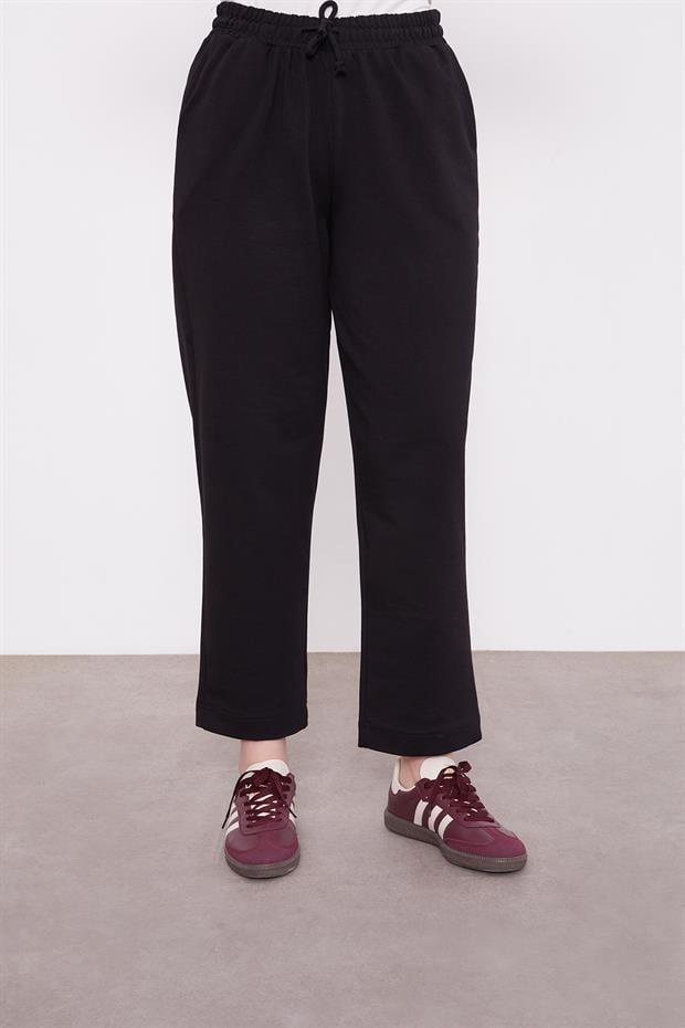 Siyah Belli Lastikli Cepli Spor Pantolon
