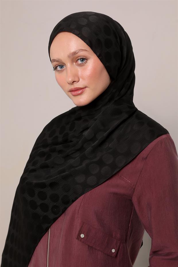 Siyah Benek Desenli Jakar Capri Şal