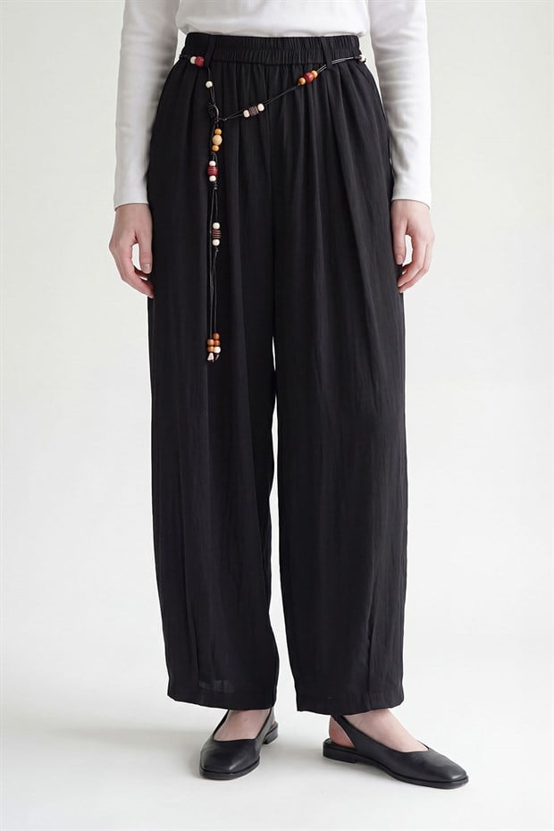 Siyah Boncuk Kemerli Şalvar Model Pantolon