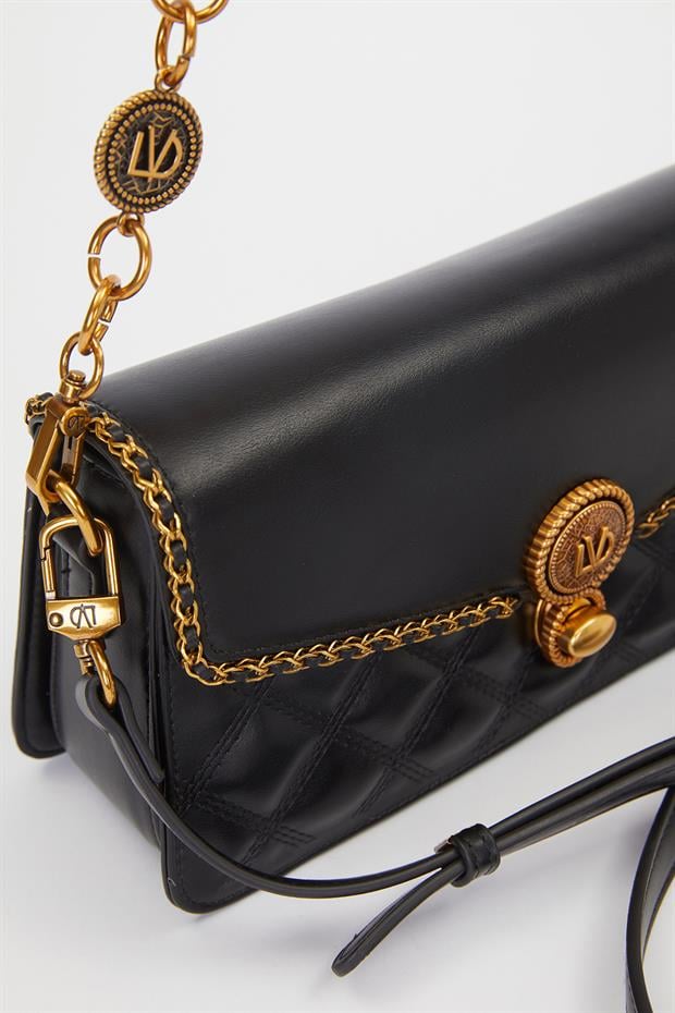 Siyah Burma Kilit Detay Omuz Çantası