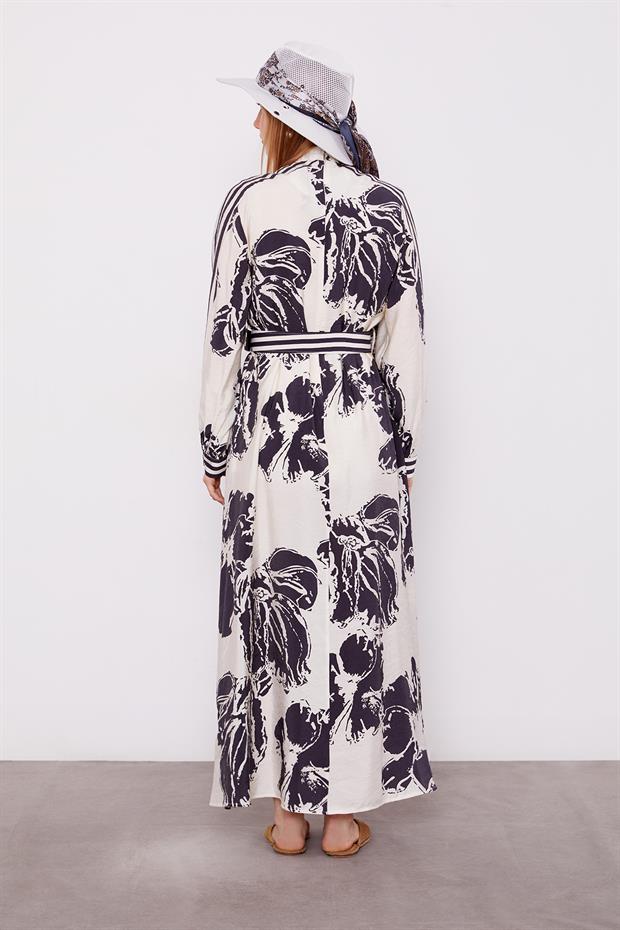 Siyah Büyük Çiçek Desenli Elbise