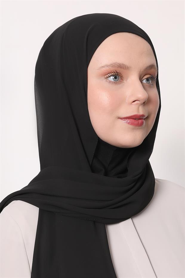 Siyah Büyük Hijap Şifon Şal