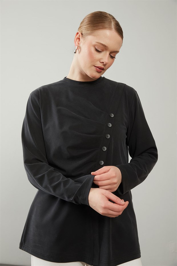 Siyah Büzgü Detaylı Sweat