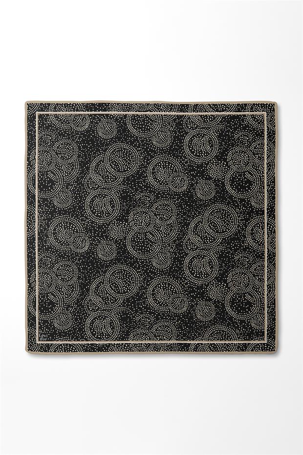 Siyah-Camel Noktalı Daireler Bask. Twill İpek Eşarp