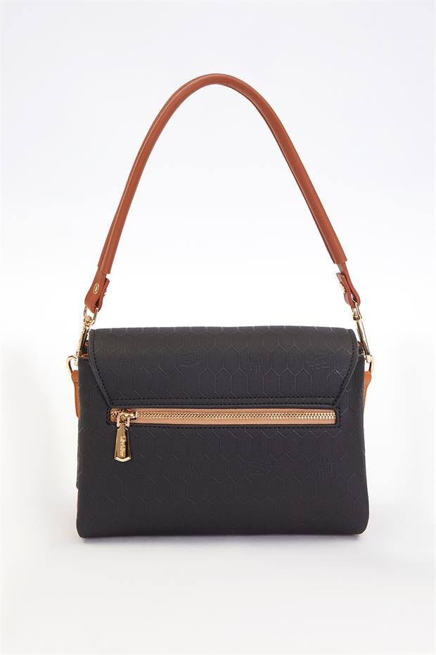 Siyah - Camel Petek Desen Baget El Çantası