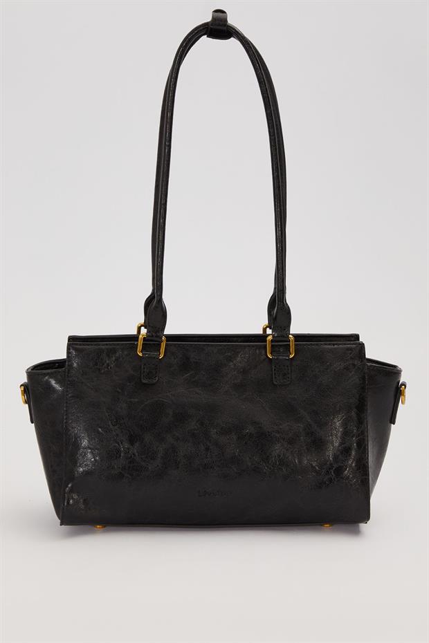 Siyah Çapraz Fermuar Detaylı Omuz Çantası