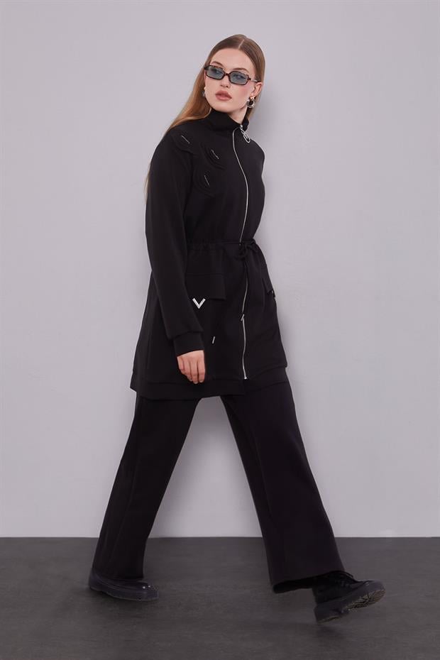 Siyah Cep Aksesuar Detaylı İkili Takım