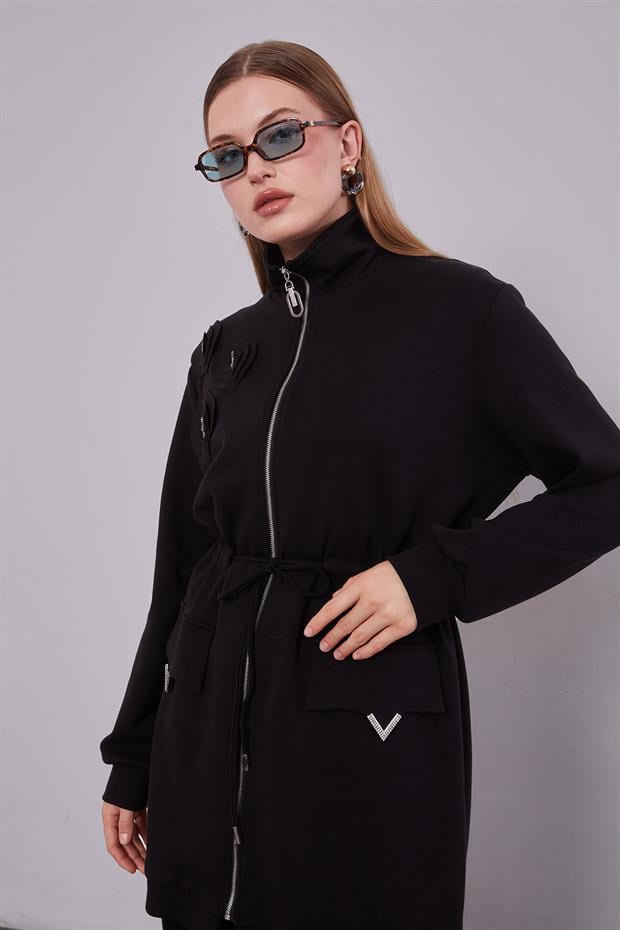 Siyah Cep Aksesuar Detaylı İkili Takım