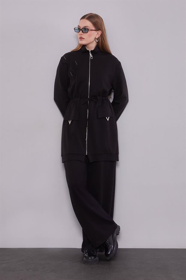 Siyah Cep Aksesuar Detaylı İkili Takım