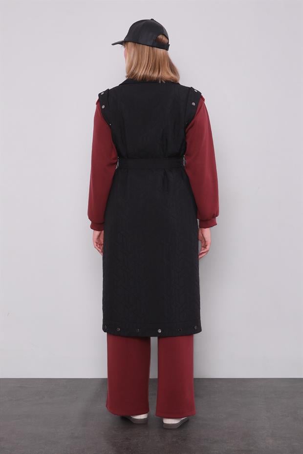 Siyah Cep Aksesuar Detaylı Yelek