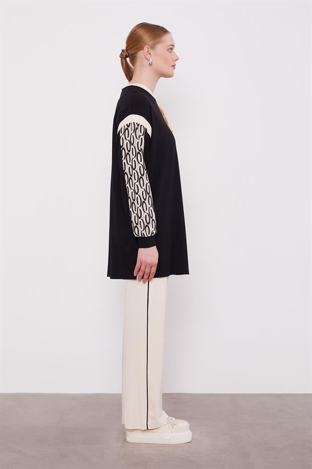 Siyah Cep Desen Detaylı Spor Takım