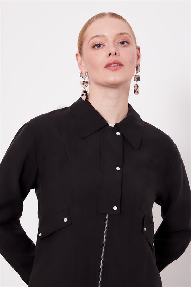 Siyah Cep Detaylı Fermuarlı Etek Takım