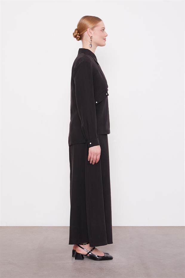 Siyah Cep Detaylı Fermuarlı Etek Takım