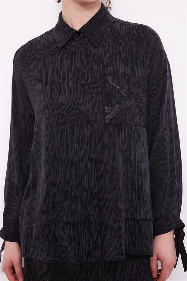 Siyah Cep Detaylı İkili Takım