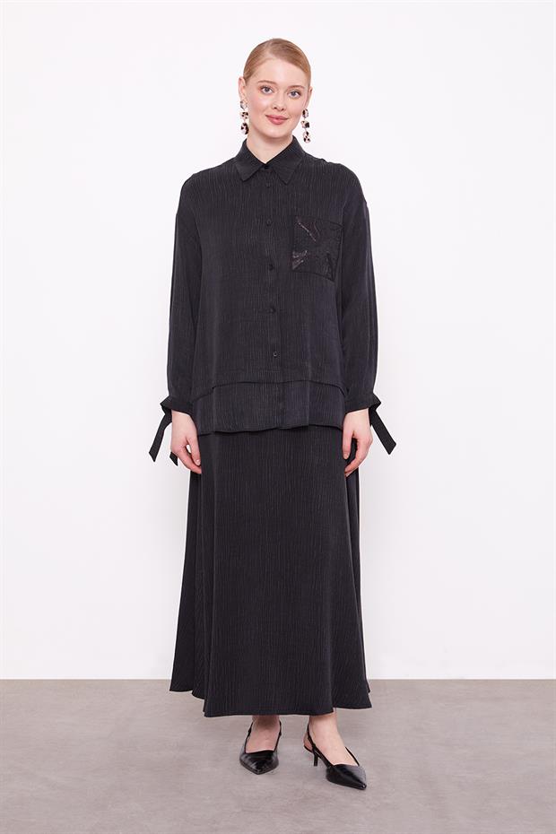 Siyah Cep Detaylı İkili Takım