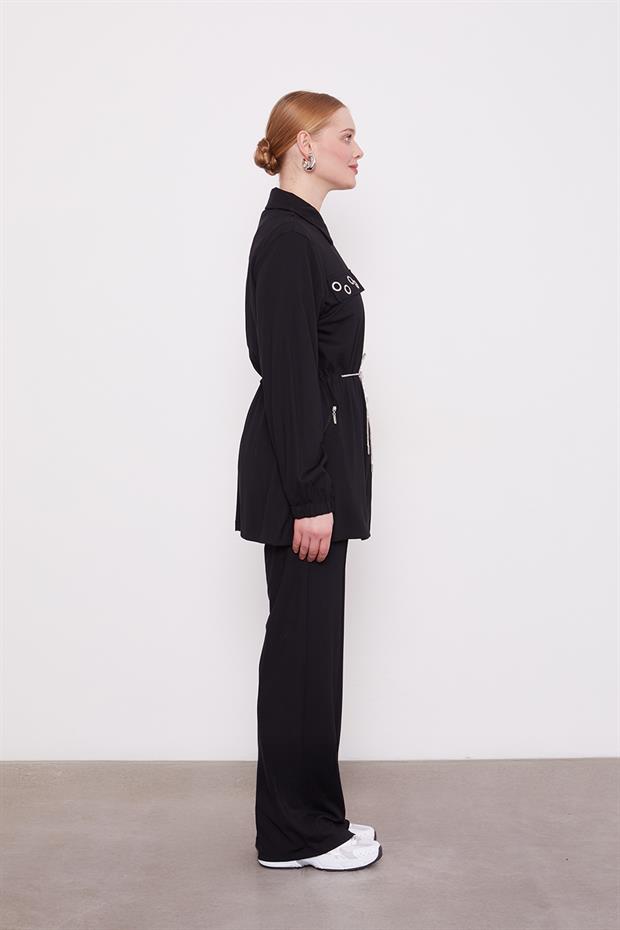 Siyah Cepli Belden Büzgülü İkili Takım