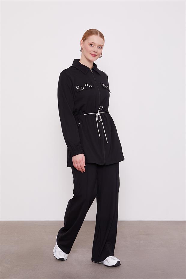 Siyah Cepli Belden Büzgülü İkili Takım