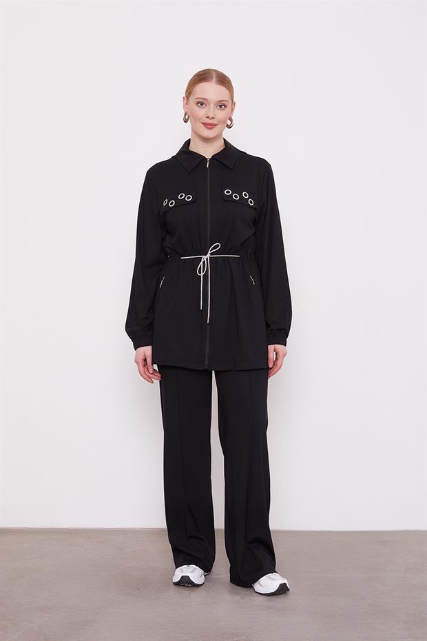 Siyah Cepli Belden Büzgülü İkili Takım