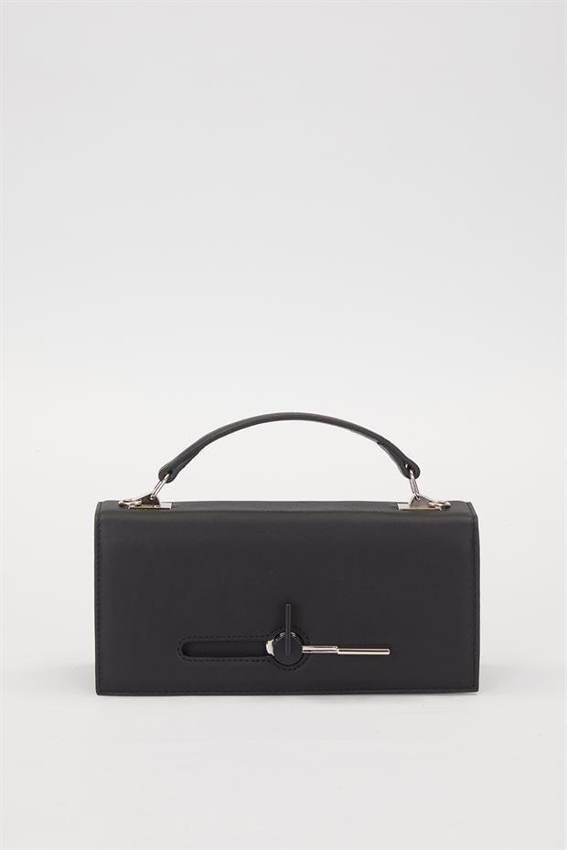 Siyah Çevirmeli Kilitli Omuz Çantası