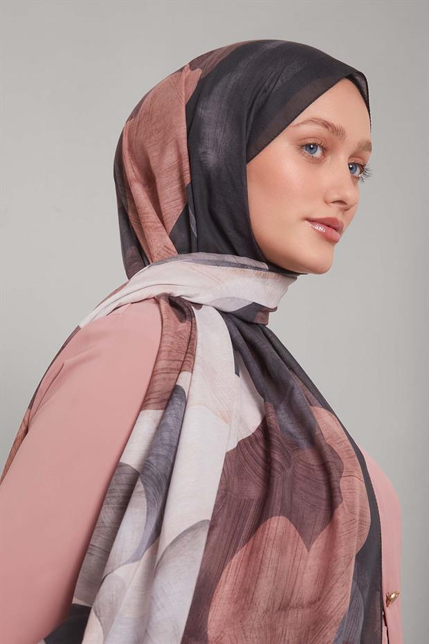 Siyah Çiçek Desen Sport Şal