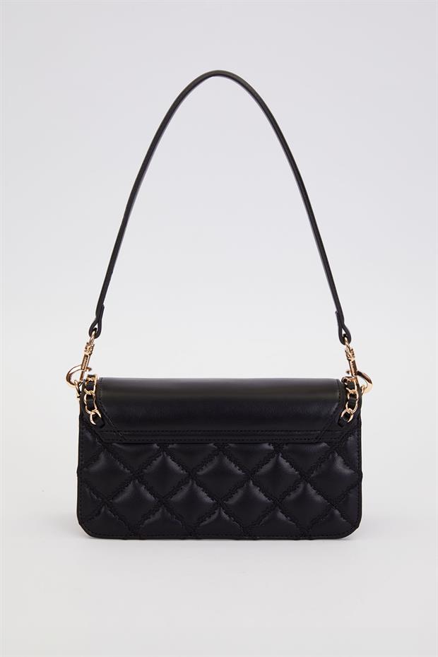 Siyah Çift Askılı Kapitone Omuz Çantası