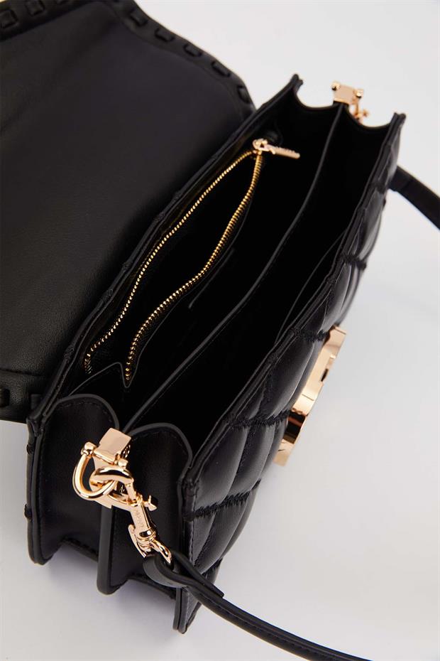 Siyah Çift Askılı Kapitone Omuz Çantası