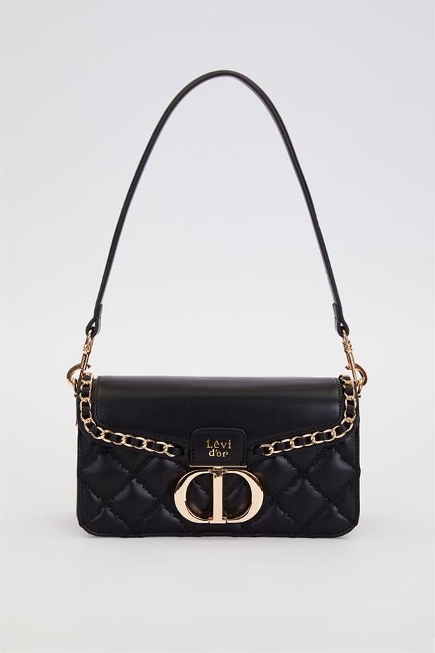 Siyah Çift Askılı Kapitone Omuz Çantası