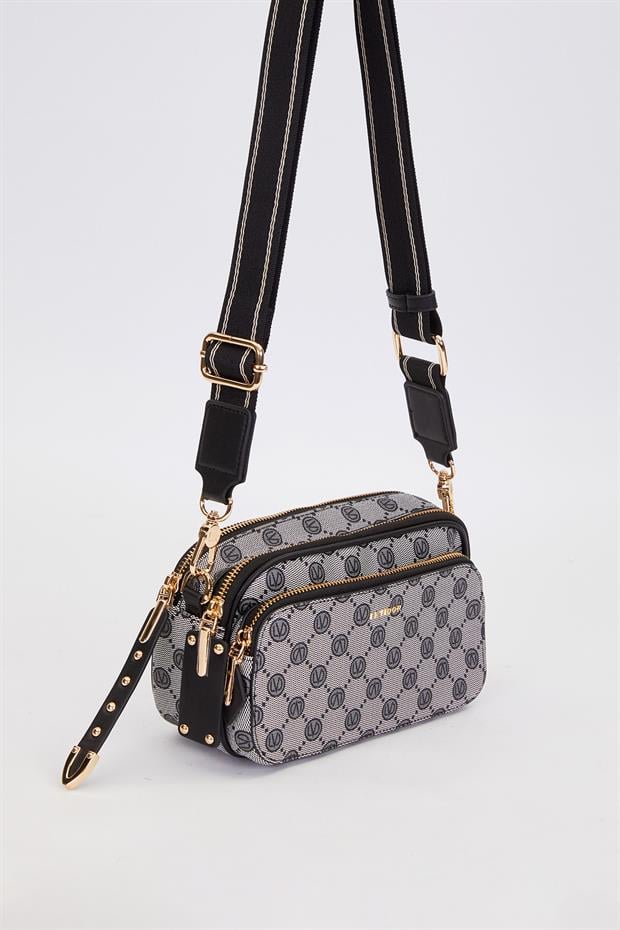 Siyah Çift Bölmeli Kalın Askılı Omuz Çantası