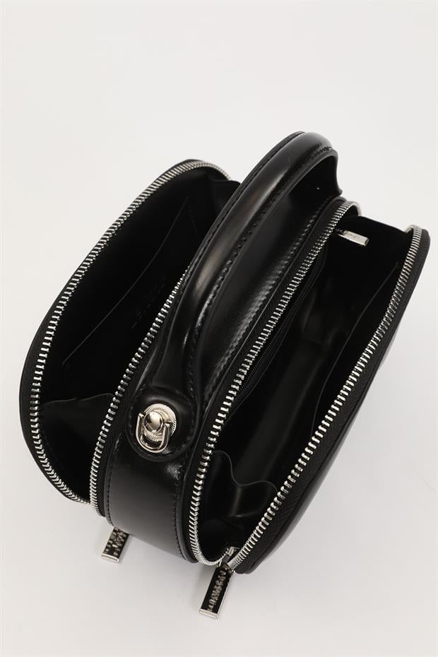 Siyah Çift Fermuarlı El Çantası