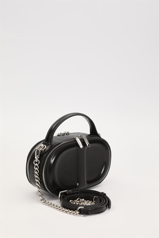 Siyah Çift Fermuarlı El Çantası