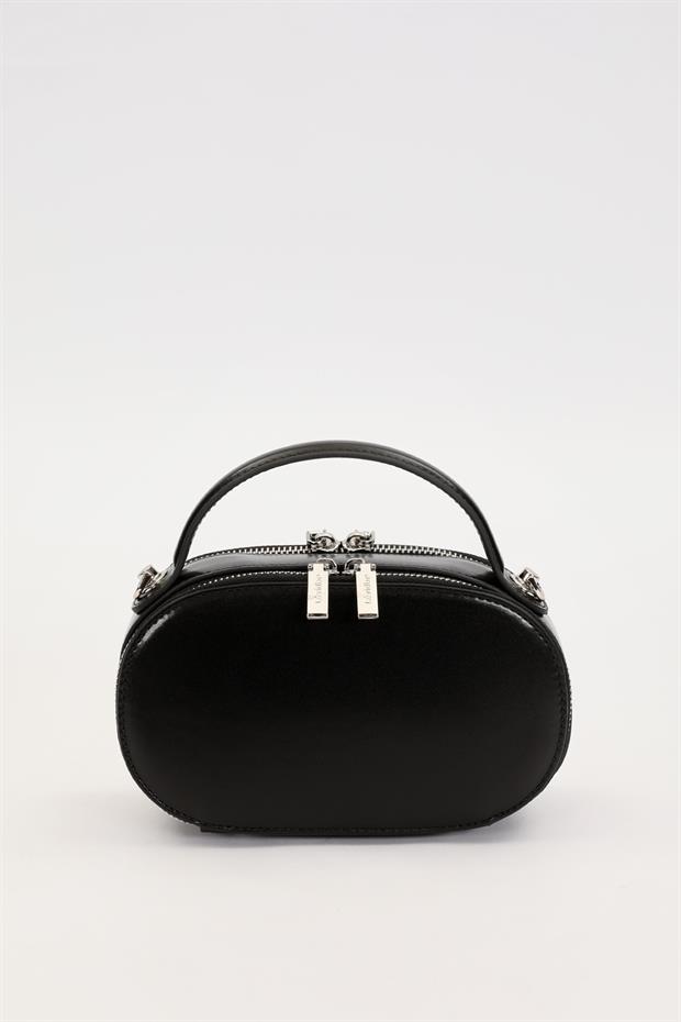 Siyah Çift Fermuarlı El Çantası