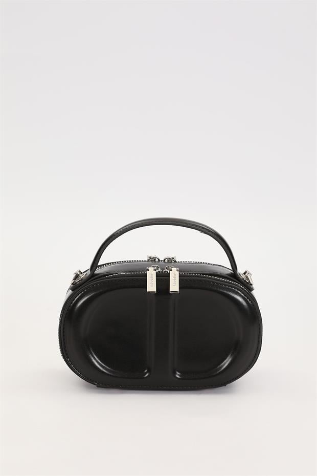 Siyah Çift Fermuarlı El Çantası