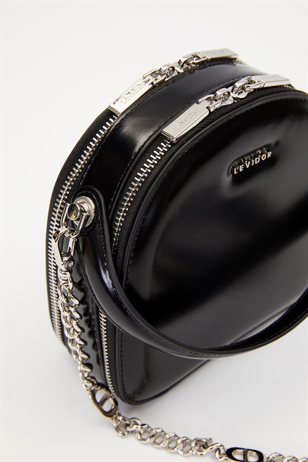 Siyah Çift Fermuarlı Omuz Çantası