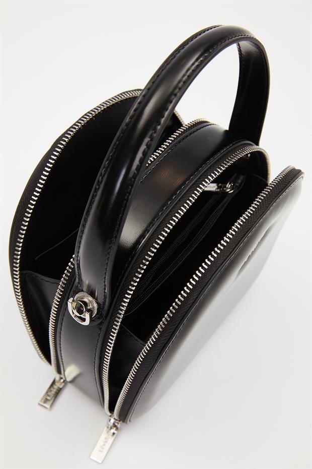 Siyah Çift Fermuarlı Omuz Çantası