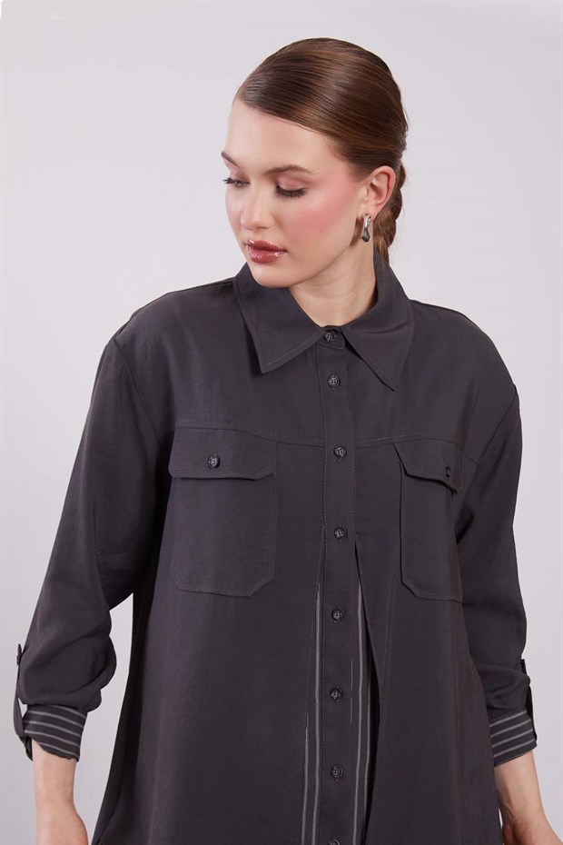 Siyah Çift Katlı Çizgili İkili Takım