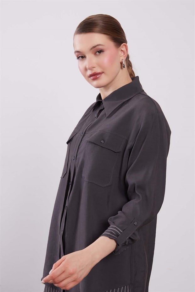 Siyah Çift Katlı Çizgili İkili Takım