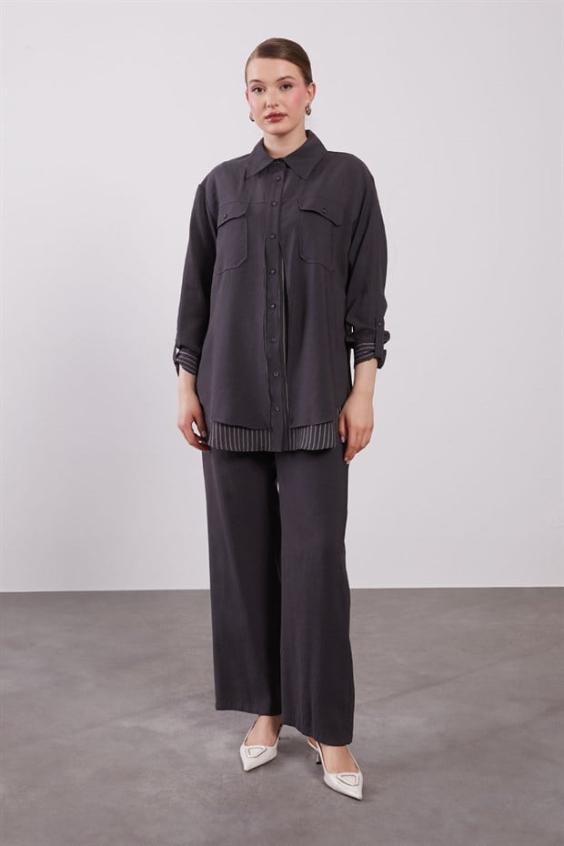 Siyah Çift Katlı Çizgili İkili Takım