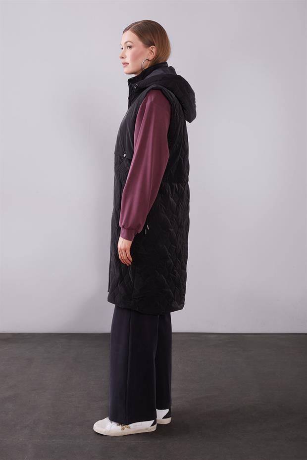 Siyah Çıtçıt Rüzgarlık Detaylı Şişme Yelek