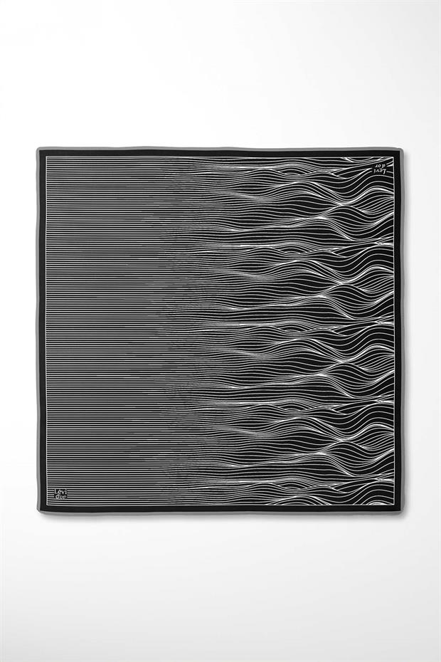 Siyah Çizgi Desen Twill İpek Eşarp