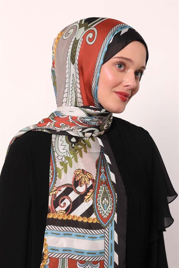 Siyah Çizgili Hint İpeği Şal