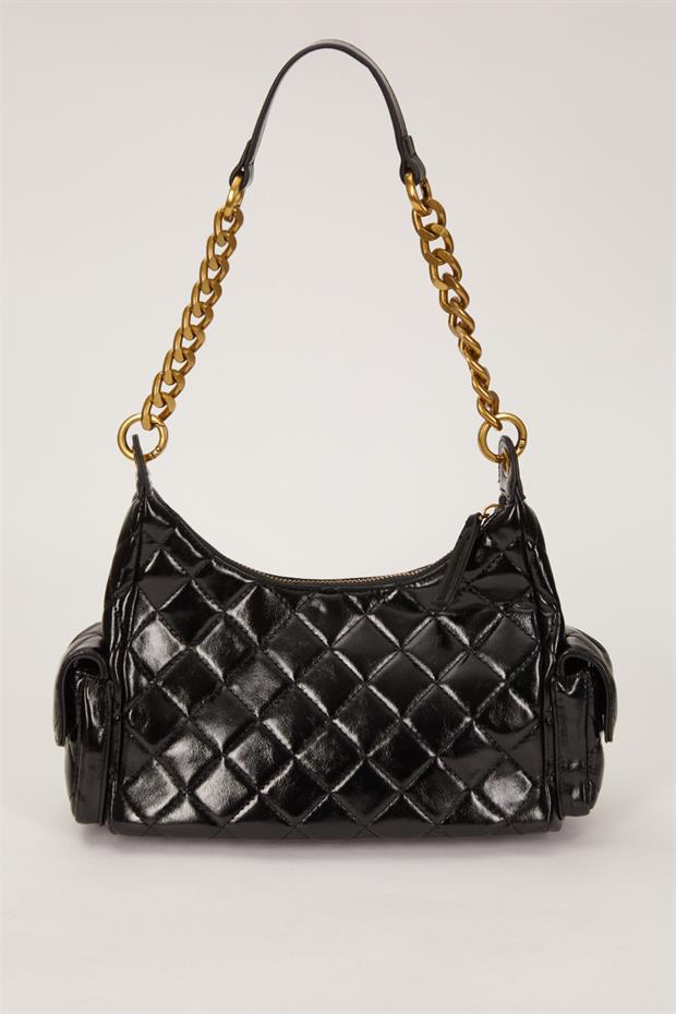 Siyah Çoklu Cep Bölmeli Omuz Çantası