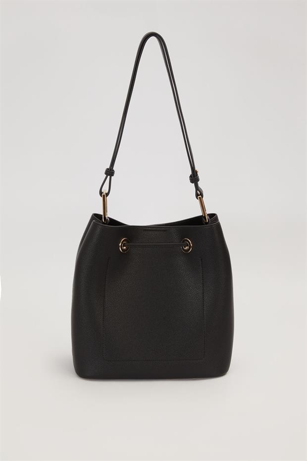 Siyah Cüzdan Detaylı Büzgülü Omuz Çantası