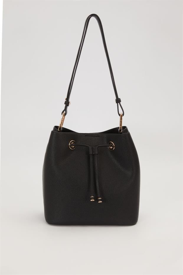 Siyah Cüzdan Detaylı Büzgülü Omuz Çantası