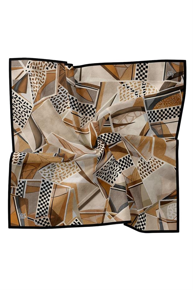 Siyah Dama Desen Twill İpek Eşarp