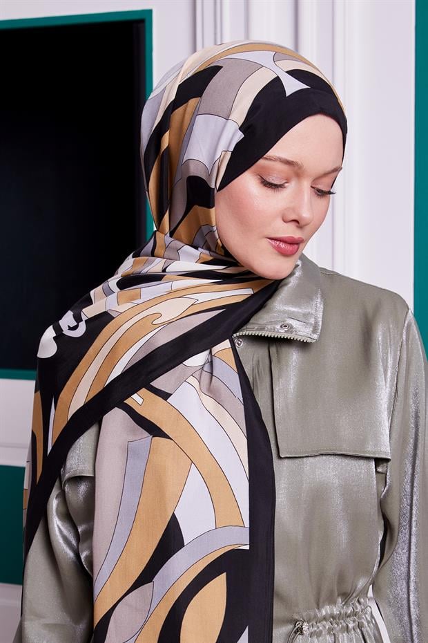 Siyah Damla Desen Royal Şal