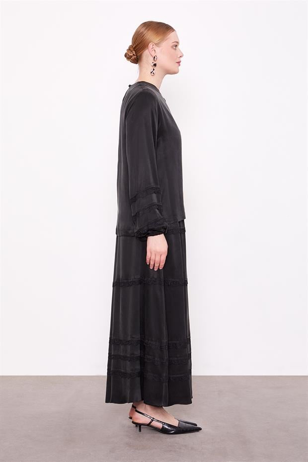 Siyah Dantel Şeritli Cupra Etek Takım